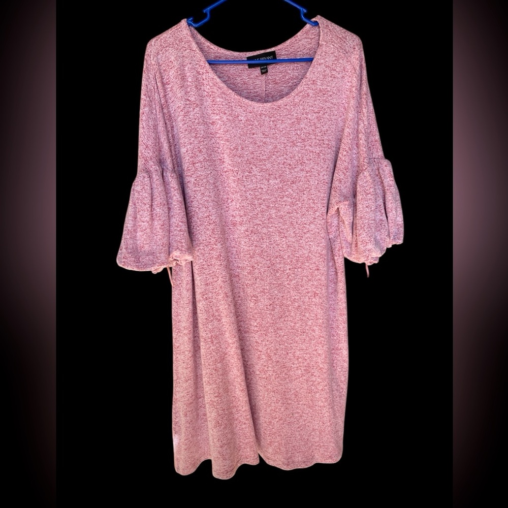 Lane Bryant Womens 14/16 Sweater Dress Pink Marled Stretch 3/4 balloon sleeve